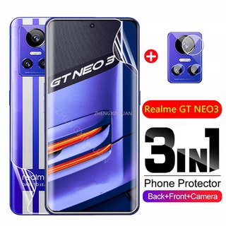 3in1 ฟิล์มไฮโดรเจลนิ่ม ป้องกันหน้าจอ และเลนส์กล้อง สําหรับ Realme GT NEO 3 Neo3T GTNOE3 GTNEO3T