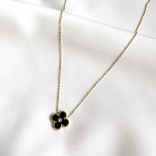 🌷Preorder รอจัดส่ง 15วัน🌷Clover flower chain necklace💓 ไม่ลอกไม่ดำ จี้ดอกไม้สีดำ