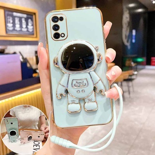 เคสโทรศัพท์มือถือ ซิลิโคน ชุบไฟฟ้า ลายนักบินอวกาศ พร้อมขาตั้ง สําหรับ Oppo RENO 4 4G RENO 4pro 4G RENO 4SE RENO 5 RENO 5pro RENO 5pro plus