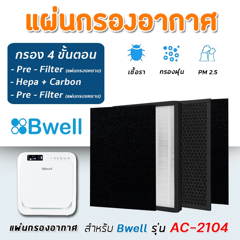 แผ่นกรองเครื่องฟอกอากาศ Bwell รุ่น AC-2104 ( ครบชุด ตัวกรอง 4 ขั้นตอน )