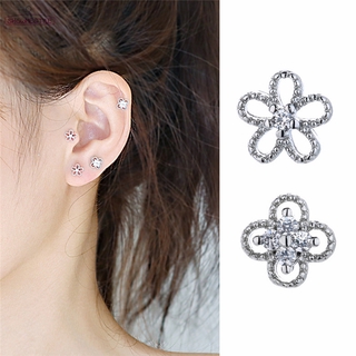 SH Fashion Simple Elegant Four Five Petals Flower Zircon Ear Studs Women Jewelry Gift