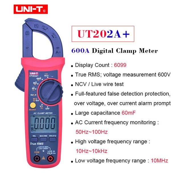 (ในสต็อกกรุงเทพมหานคร) ดิจิติลมัลติมิเตอร์ UNI-T UT202A+ แคมป์มิเตอร์ดิจิตอล LCD Digital Multimeter Clamp Meter Tester A