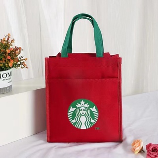 Starbucks ใหม่ กระเป๋าถือ ผ้าแคนวาส สําหรับใส่กล่องอาหารกลางวัน นักเรียนหญิง