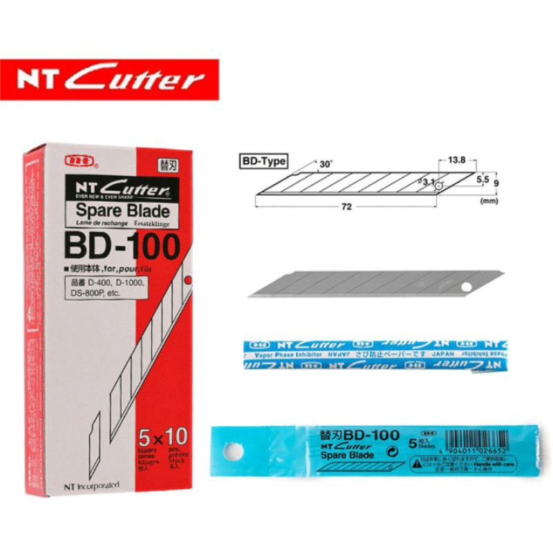 มีดคัตเตอร์ NT Cutter BD-100 (30องศา) และ BA-170 (58 องศา)และใบดำ BA15P (30องศา)