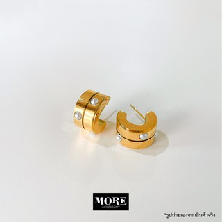 Minimal Pearl Earrings ต่างหูสแตนเลสชุบทอง ทรงครึ่งวงกลม ประดับมุก