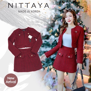 งานป้าย NITTAYA การันตีเสื้อผ้าคุณภาพ เซ็ทเสื้อสูทลายชิโนริ+กระโปรง มี 2 สี แดง น้ำตาล มีสองชิ้นเสื้อกับกระโปรง