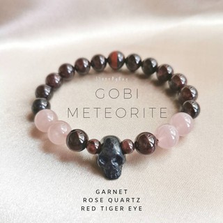 สร้อยข้อมืออุกกาบาตโกปี,โรสควอต์,โกเมน Gobi Meteorite+Rose Quartz+Garnet