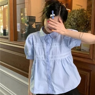 BH Summer เสื้อเชิ้ตแขนสั้นผู้หญิง แขนฟองหลวม