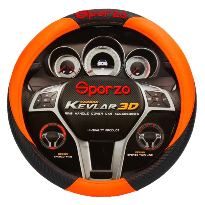 SPORZO หุ้มพวงมาลัย Kevlar 3D สำหรับรถเก๋ง รถกระบะ (สีส้ม)