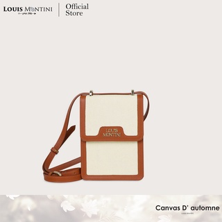 Louis Montini "Canvas D automne" Phone holder bag กระเป๋าใส่โทรศัพท์ ผ้าแคนวาสผสมหนังวัวนิ่มนัปป้าCVB10