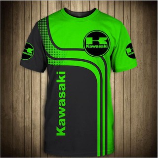 เสื้อยืดแขนสั้นลําลอง พิมพ์ลายโลโก้ Kawasaki 3 มิติ แฟชั่นฤดูร้อน สําหรับผู้ชาย