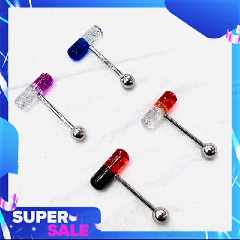จิวลิ้น จิวลิ้นแคปซูล  จิวเจาะลิ้น จิวใส่ลิ้น ก้าน Stainless Steel 316L แท้ (ก้าน 1.6mm ยาว 16mm) พร้อมส่งจากไทย 🇹🇭