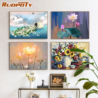 Ruopoty ภาพวาดสีน้ํามันอะคริลิค ระบายสีตามตัวเลข บนผ้าใบ รูปดอกไม้ ขนาด 60x75 ซม. สําหรับตกแต่งผนังบ้าน DIY