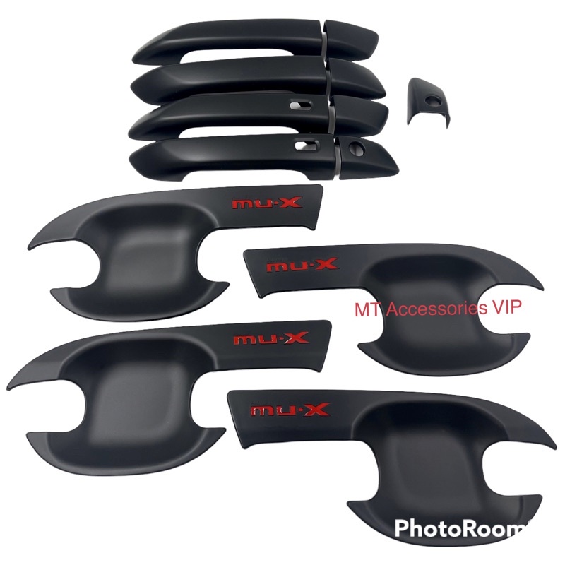 mux Mu-x ปี 2021-2025 เบ้ากันรอย ครอบมือจับ มิวเอ็กซ์ mux สีดำโลโก้แดง