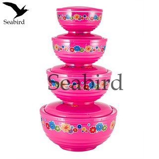 Seabird กล่องอาหาร กล่องถนอมอาหาร กล่องเก็บอาหาร กล่องพลาสติกพร้อมฝา 4ใบ ชุด กล่องลายดอกไม้