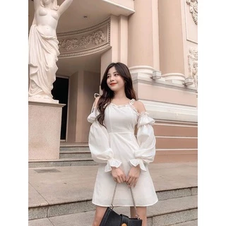 Beryl🌻เดรส🍄ชุดฝรั่งเศสเชื้อราขอบปิดไหล่แขนโคมไฟกระโปรงความรู้สึกของผู้หญิงของการออกแบบเฉพาะ