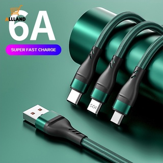 3 In 1 สายชาร์จ 6A ไนล่อนถัก 100W Micro USB Type C ชาร์จไวมาก สําหรับสมาร์ทโฟนทุกรุ่น