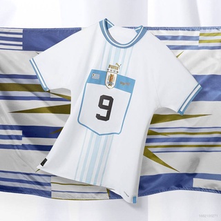 เสื้อกีฬาแขนสั้น ลายทีมชาติฟุตบอล Uruguay 22-23 World Cup ชุดเยือน สําหรับผู้ชาย และผู้หญิง