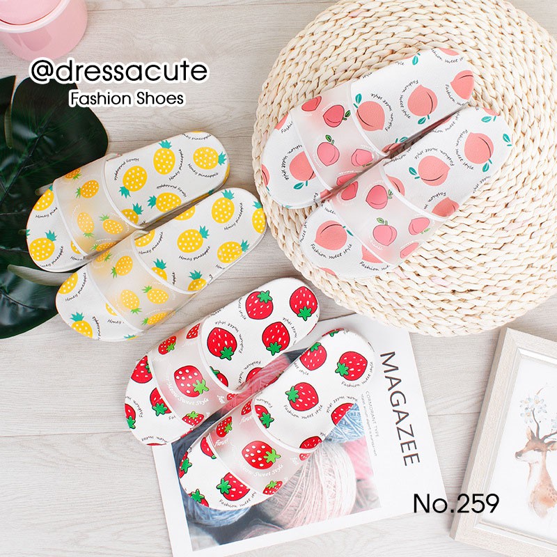259 🍓🍍🍑 รองเท้าแตะยางผลไม้ แบบสวม ยางนิ่ม ใส่สบาย พิมพ์ลายผลไม้