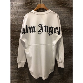 PALM ANGELS CLASSIC LOGO PRINT AROUND NECK AND BACK LONG SLEEVE COTTON TEE IN BLACK เสื้อยืดแขนยาวแบรนด์ปาล์มแองเจิล