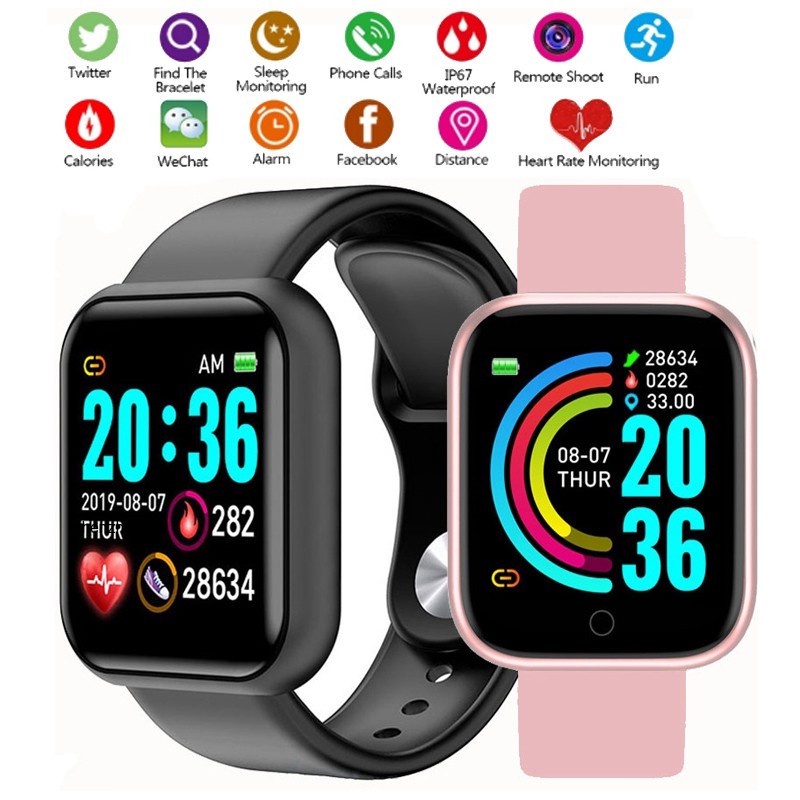 Smartwatch Y68/D20 sports สมาร์ทวอทช์พร้อมการเชื่อมต่อกันน้ํา Bluetooth พร้อมการควบคุมอัตราการเต้นขอ