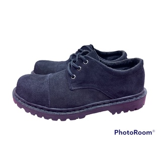 รองเท้าหนังแท้หัวเหล็ก Safety หนังกลับแท้ นิ่มมาก สีดำ (Size38-47) ต่อดำ หนังกลับ