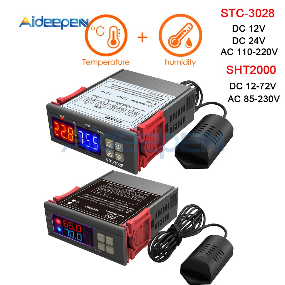 เครื่องวัดอุณหภูมิความชื้นดิจิทัล AC 110V 220V 12V 24V SHT2000 STC-3028