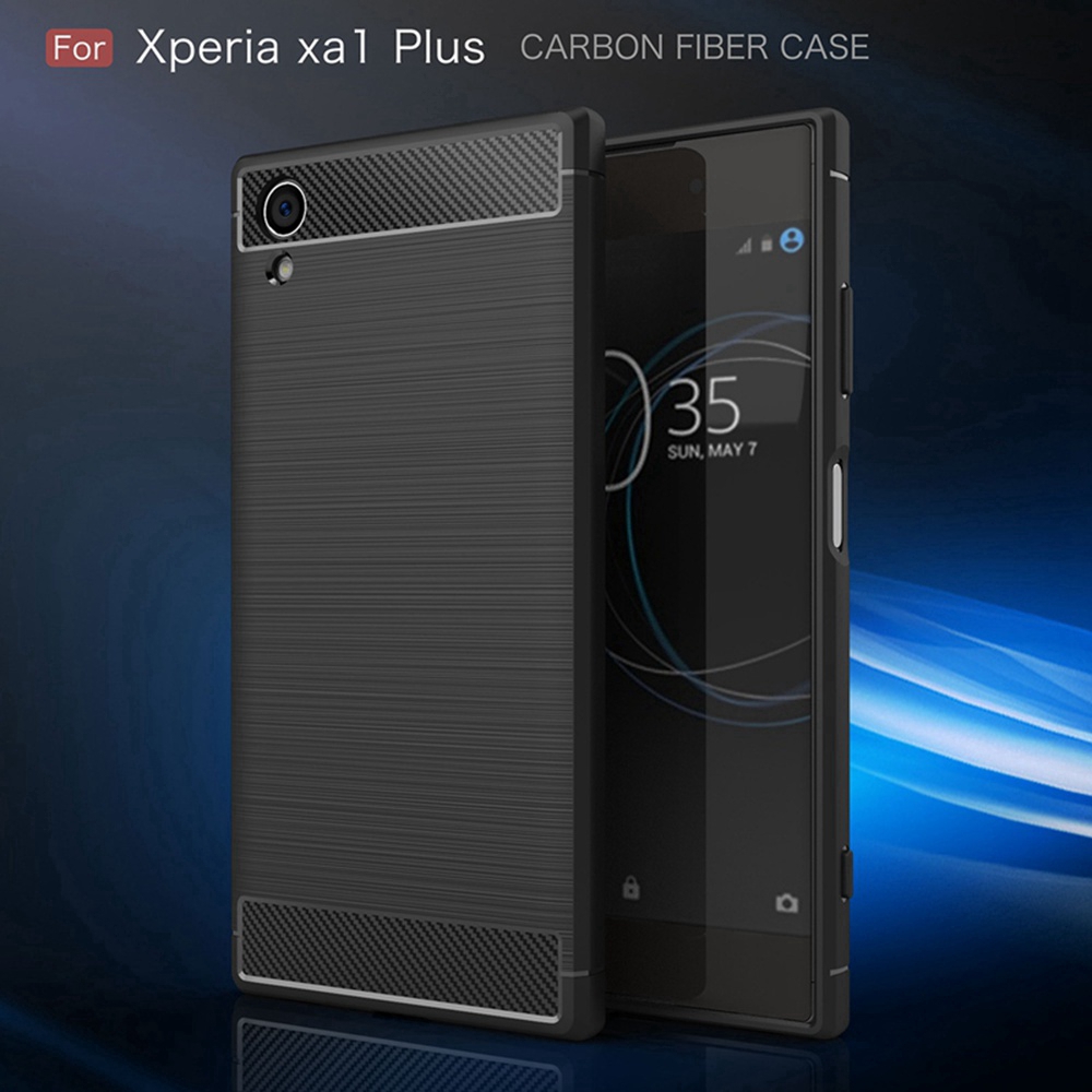 Sony Xperia XA1 Plus G3412 G3421 G3423 G3416 Casing Soft TPU Case Fashion Carbon Fiber Pattern Shockproof Silicone Back Cover