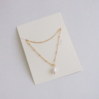 [พร้อมส่ง] สร้อยคอ line and dot with pearl pendant necklace (ห่อของขวัญฟรี)
