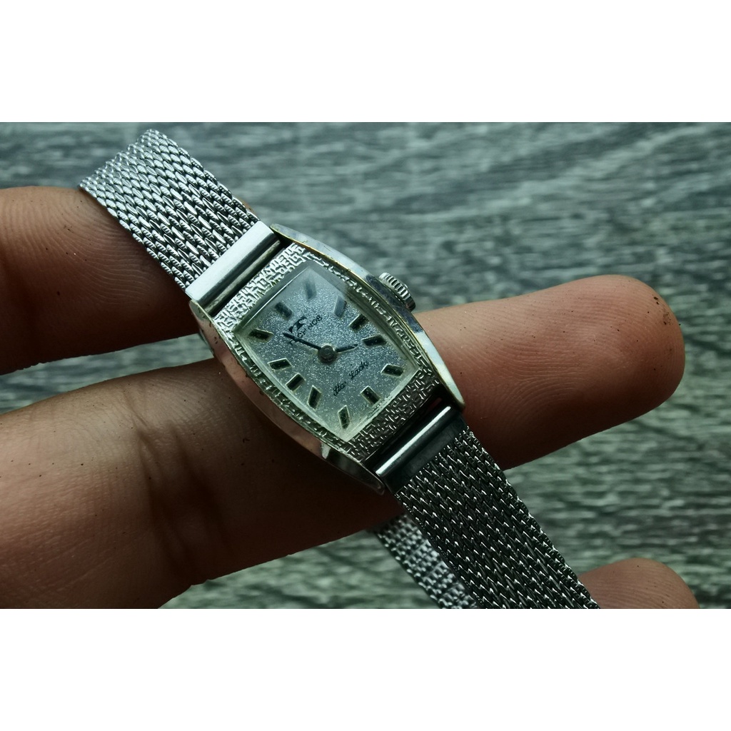 นาฬิกา Vintage มือสองญี่ปุ่น TECNOS SWISS MADE ระบบ ไขลาน ผู้หญิง ทรงสี่เหลี่ยม กรอบเงิน หน้าขาว หน้