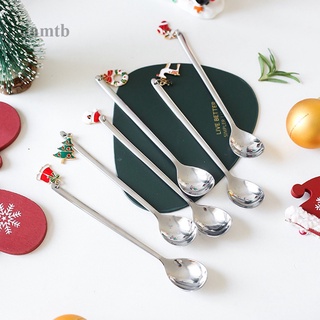 Damtb 6 Pcs/Set Coffee Spoon Mixing Scoops Stirring Spoons Stainless Steel Spoon Christmas Gift Box Set Party Table Ornaments Coffee Spoon