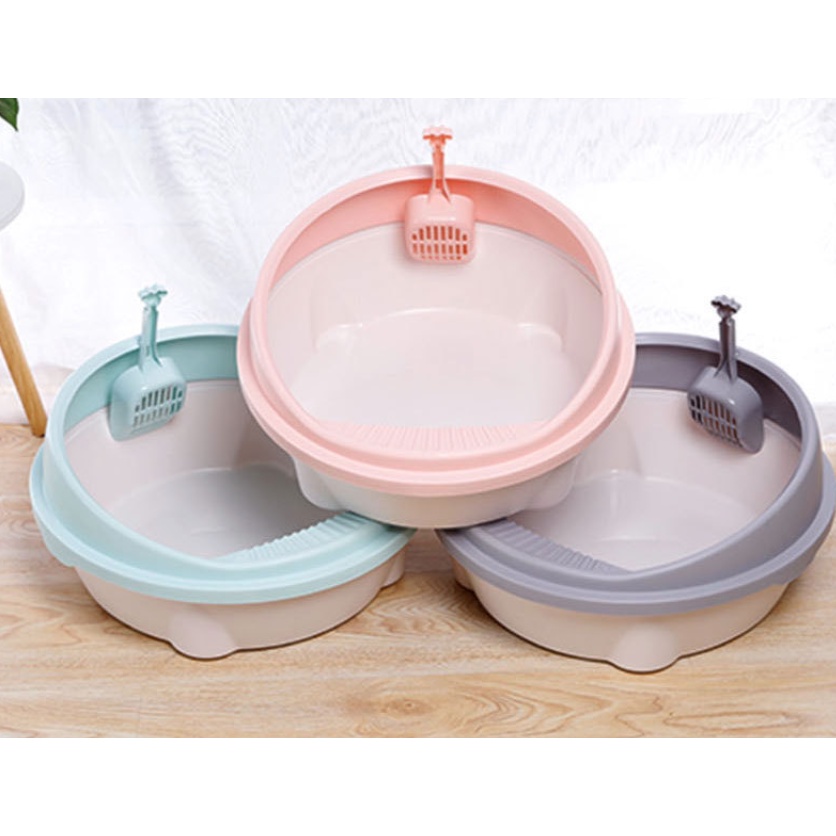 PP-101 กระบะทรายแมว ห้องน้ำแมว ของใช้แมว ขอบสูงป้องกันทรายกระเด็น สีพาสเทล พร้อมที่ตัก พร้อมส่ง