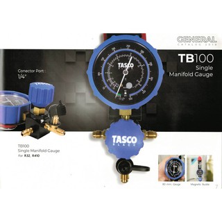 เกจ์เดี่ยวพร้อมวาล์ว ยี่ห้อ TASCO BLACK รุ่น TB100 (R32/R410) พร้อมแถมแม่เหล็กสำหรับยึด และหูแขวนกันตกหล่น