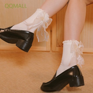 Qqmall Kawaii Lolita ถุงเท้าผ้าฝ้ายประดับโบว์น่ารักสําหรับผู้หญิง