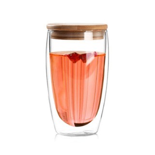 AILO แก้วใสสองชั้น พร้อมฝาไม้ปิด 450 ml. รุ่น  XXL003 *