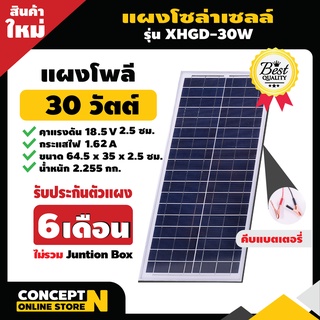 แผงโซล่าเซลล์ Poly ยี่ห้อ VSK ขนาด 30W 18V มีทั้งหมด 2 แบบ (มีที่คีบแบตและไม่มีที่คีบแบต) Concept N ประกัน 6 เดือน