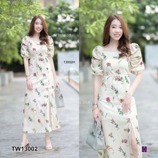 เดรสยาวคอเหลี่ยม แขน 2 ข้างแต่งจีบย่น เป็นเรเยอร์สวยๆ งานผ้าไหมเกาหลี