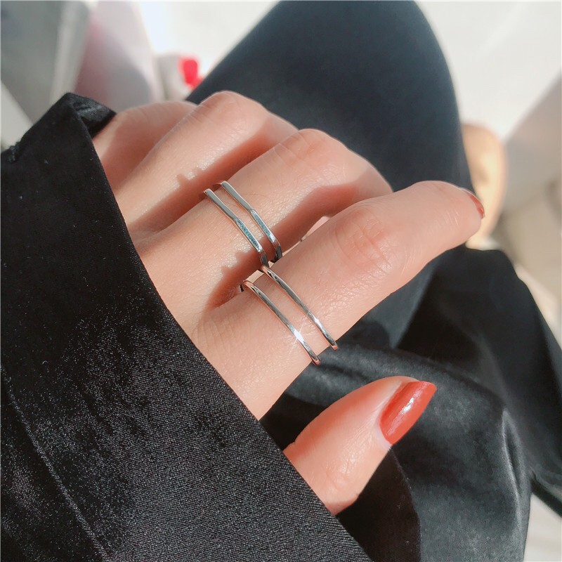 earika.earrings - basic two layer ring แหวนสองเลเยอร์ชุบทองคำขาว ฟรีไซส์ปรับขนาดได้