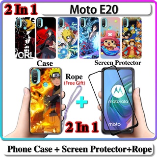 2 IN 1 เคส Motorola Moto E20 พร้อมกระจกนิรภัยกันรอยหน้าจอโค้ง เซรามิค ลายนารูโตะ และวันพีช