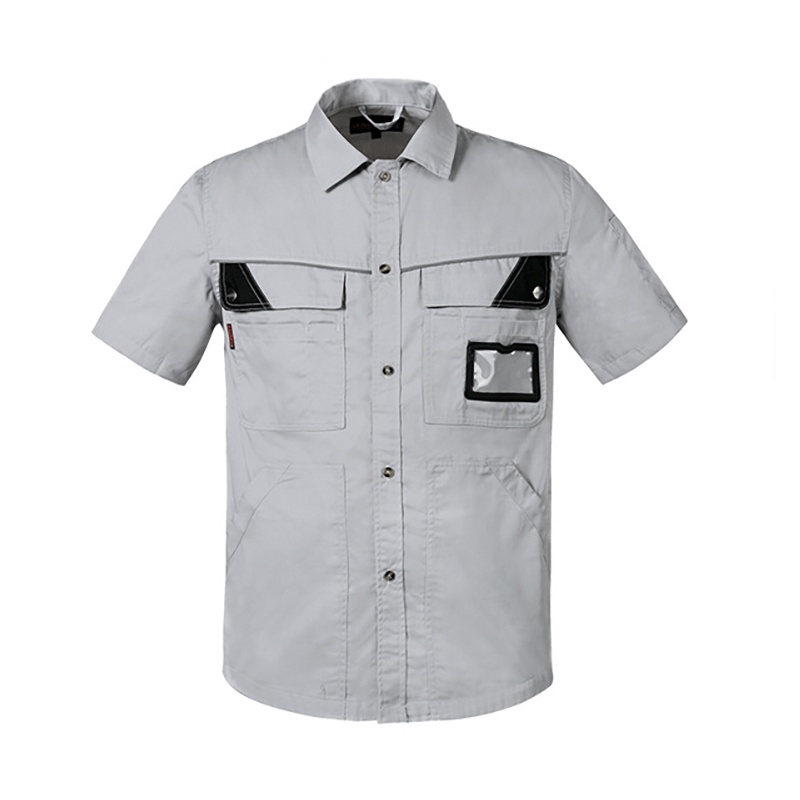 Mens Plus Size Safari Style Solid Polycotton Shirt Cargo Short Sleeve Work Shirt with Multi Pockets 