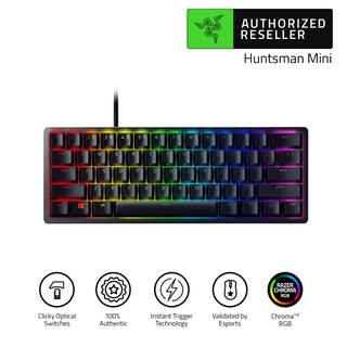 Razer Huntsman Mini 60% Optical Gaming Keyboard Clicky Purple Switch PBT Keycaps USB-C Cable US Layout - Black (คีย์บอร์ดเกมมิ่ง)