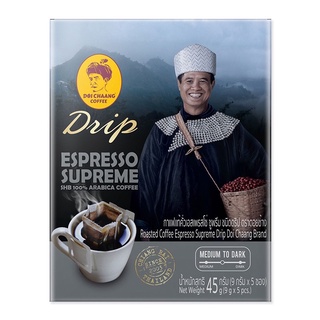ดอยช้าง กาแฟแท้คั่วเอสเพรสโซ่ ซูพรีม ชนิดดริป 9 กรัม x 5 ซอง