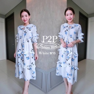 Floral dress  Long sleeve by...P2P   เดรสแขนยาว ระบายชั้นๆ  แต่งระบายคอ เชือกผูกโบ งานใส่ยางเอว เติมระบายชั้นๆกระโปรง