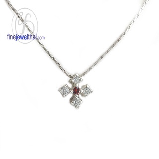 Finejewelthai-จี้โกเมน-โกเมน-จี้เงินแท้-จี้เพชรCZ-พลอยประจำเดือนเกิด-Garnet-Silver-Pendant-Birthstone-P1049gm00