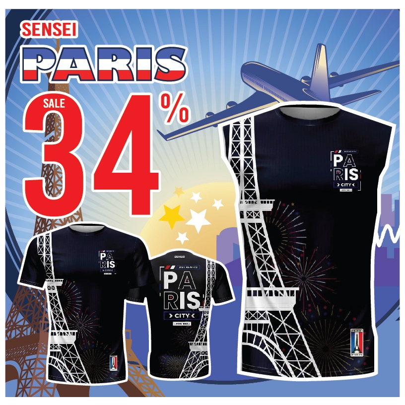 🌈ใส่โค้ดSENSEI20Pลด20%✨เสื้อแขนสั้นพิมพ์ลาย(หน้า-หลัง) SENSEI ลายRUNPARIS1