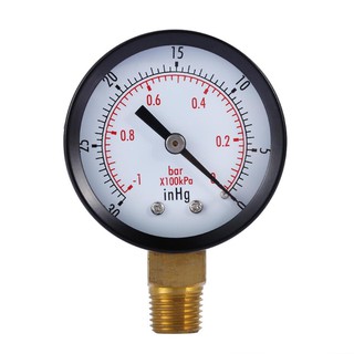 Dry Utility Vacuum Pressure Gauge Blk.Steel 1/4" NPT Lower Mount, -30HG/0PS Oticle