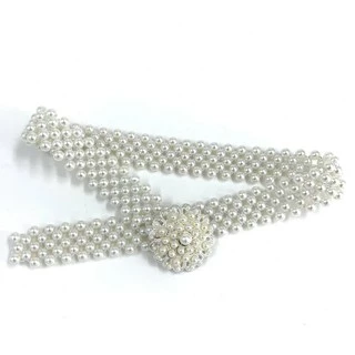 March jewelry ยางยืดรัดมุก 20-40 นิ้ว. ชุดเดรสแฟชั่นผู้หญิงคาดเข็มขัดมุกสีเงินเหมาะสำหรับงานเลี้ยงและงานแต่งงานมีหลายแบบ