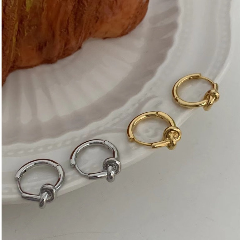 ต่างหู ชุบทอง 18K 18K ประดับปม สไตล์เกาหลี เรโทร เรียบง่าย