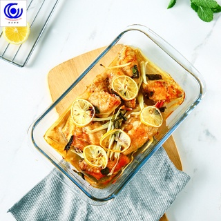 ▧Large Capacity Clear Toughened Glass Baking Dish Pan Oven Basics Plate Bakeware Non-Stick Kitchen Tool Cheese Rice Stor