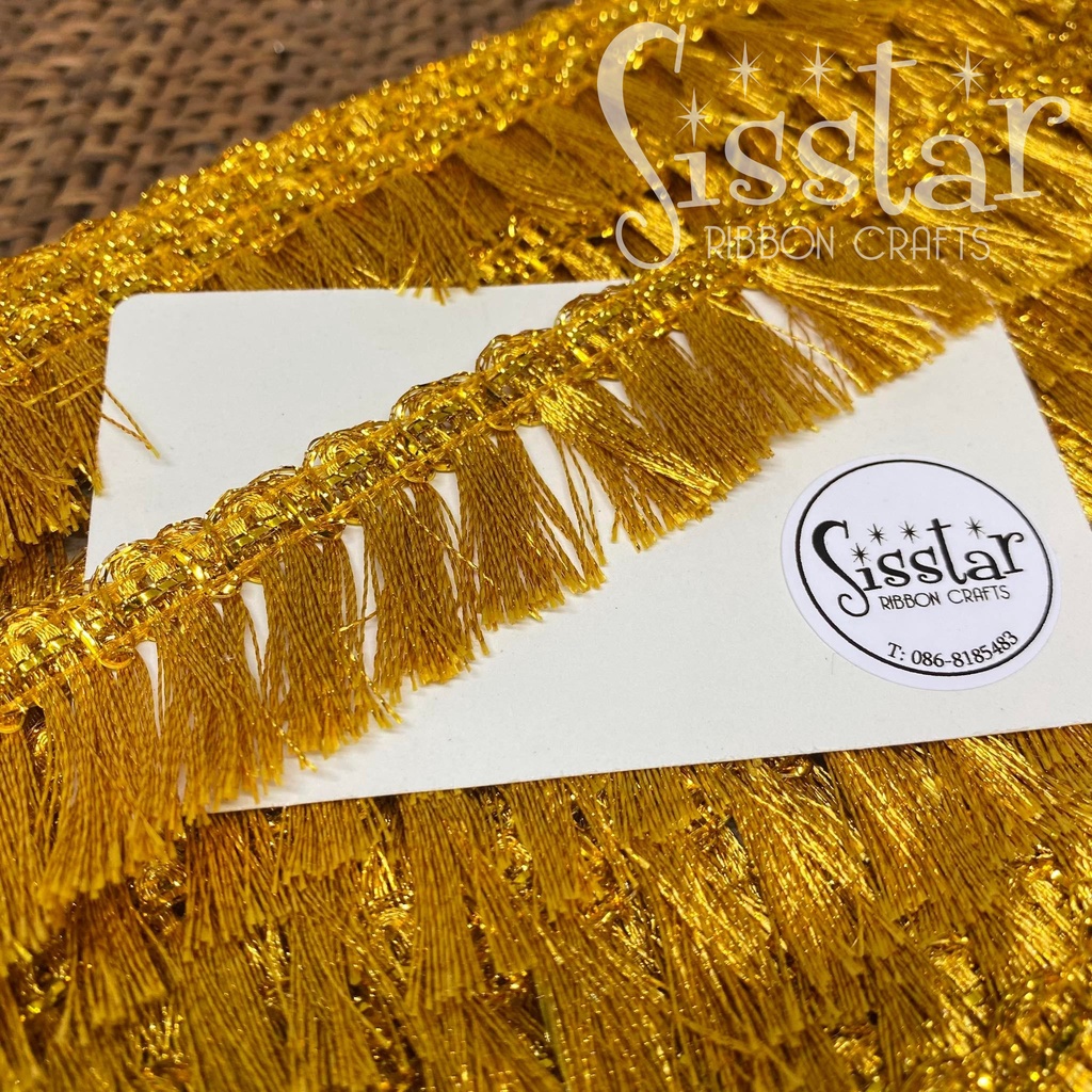 ริบบิ้นลูกไม้  ดิ้นทอง ดิ้นอินเดีย พู่อินเดีย พู่ทอง  RL25 หน้ากว้าง 2.5 cm.แบ่งขาย 1 หลา